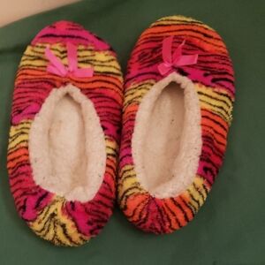 Colorful Fuzzy Slippers with Pink Bow